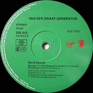Image of Label Cover of LP - VG/G+ - VAN DER GRAAF GENERATOR, World Record (Charisma; 206912, Europe 1985 Reissue), Lots of faint hairlines. Light edgewear and small ghost from tape on back.,  - 2316126C
