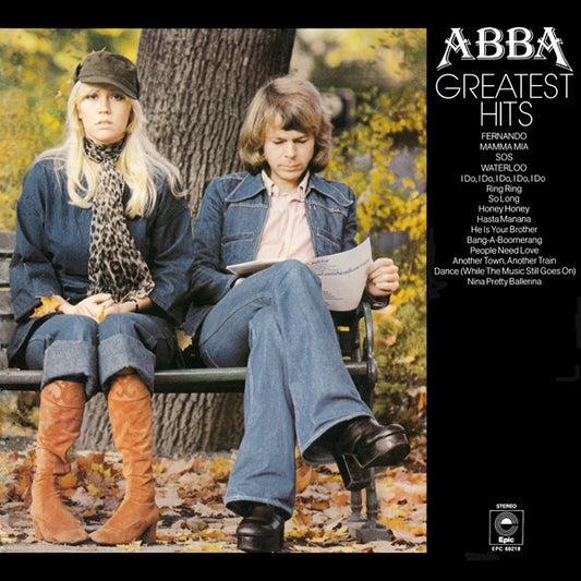 Image of Front Cover of LP - VG/G+ - ABBA, Greatest Hits (Epic; EPC 69218, UK 1970s Reissue, Gatefold), Light marks and hairlines. Mild creasing inside gatefold and edgewear.,  - 2316127C