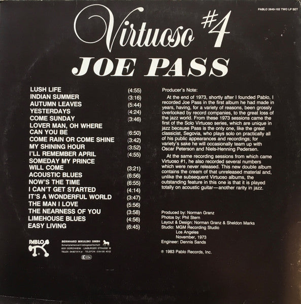 Image of Back Cover of 2xLP - VG/VG - JOE PASS, Virtuoso #4 (Pablo Records; 2640-102, Germany 1983, Gatefold), ,  - 2326037E