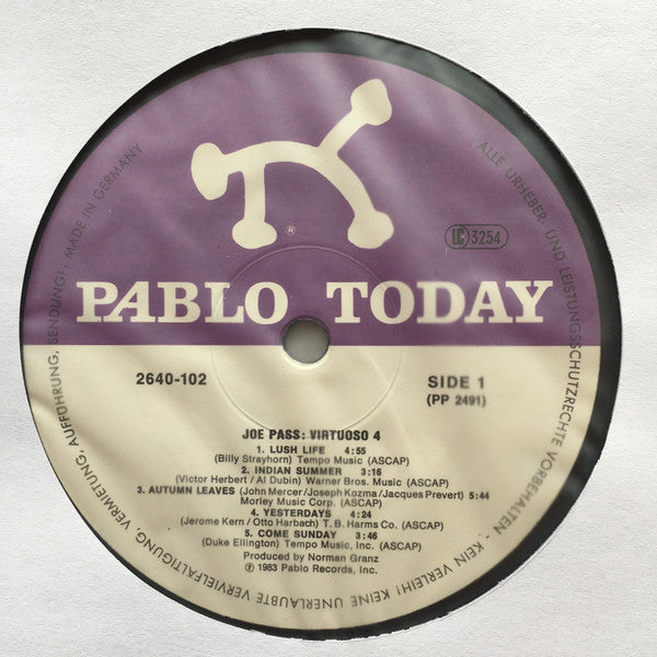 Image of Label Cover of 2xLP - VG/VG - JOE PASS, Virtuoso #4 (Pablo Records; 2640-102, Germany 1983, Gatefold), ,  - 2326037E