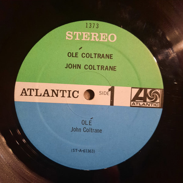 Image of Label Cover of LP - VG/VG - JOHN COLTRANE, Ol  Coltrane (Atlantic Green & Blue Label with 'Black Fan' Logo; SD 1373, US 1960s Reissue), LABEL VARIATION: Labels on this copy most similar to the 1961 original U.S. stereo - similar typeface and with 'SD1373' at top of label. However this mid-60s reissue has the black fan logo (original has white fan). Cut by Tom Dowd at Atlantic Studios (AT in deadwax). Disc has a few light hairlines. Sleeve has spotty ringwear affecting main image, edgewear.,  - 2326