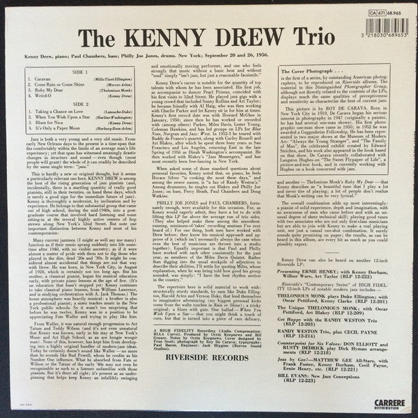 Image of Back Cover of LP - VG/VG+ - KENNY DREW TRIO WITH PAUL CHAMBERS, PHILLY JOE JONES, Kenny Drew Trio (Riverside Records; 68.965, France ), Couple superficial marks only,  - 2346085S