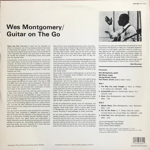 Image of Back Cover of LP - VG/VG+ - WES MONTGOMERY TRIO, Guitar On The Go (Original Jazz Classics; OJC-489, US 1990 Reissue, Picture Sleeve), ,  - 2326068E