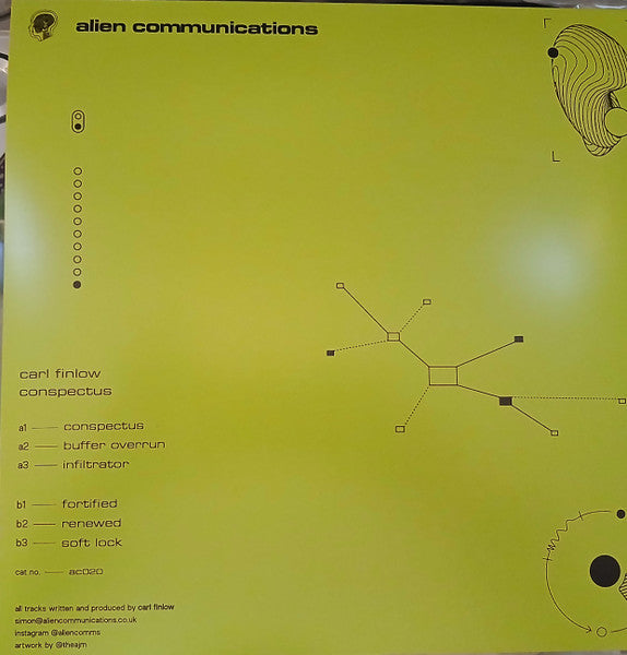 Image of Back Cover of 12" - VG+/VG+ - CARL FINLOW*, Conspectus (Alien Communications; AC020, UK 2026, Picture Sleeve), green vinyl,  - 2346099S