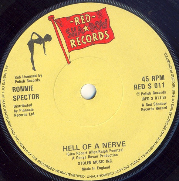 Image of Back Cover of 7" - VG/VG+ - RONNIE SPECTOR, Here Today, Gone Tomorrow (Red Shadow Records; RED S 011, UK 1981, Company Sleeve, Solid Centre ), ,  - 2316086C