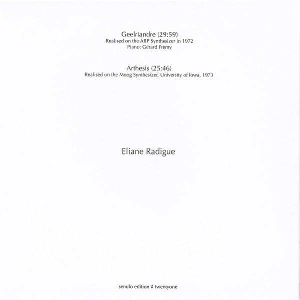 Image of Back Cover of CD - VG+/VG+ - ELIANE RADIGUE, Geelriandre / Arthesis (Senufo Editions; senufo edition # twentyone, Italy 2011, Card Sleeve), ,  - 2336064E