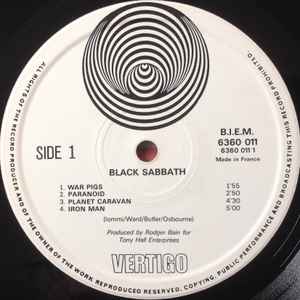 Image of Label Cover of LP - G+/G+ - BLACK SABBATH, Paranoid (Vertigo; 6360 011, France 1970, Gatefold, Misprint - duration of "War Pigs" listed as 1:55 instead of 7:55), Cover closer to VG but has yellow tape around all edges, hairlines & light scratches,  - 2346025S