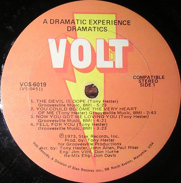 Image of Label Cover of LP - G+/G+ - THE DRAMATICS, A Dramatic Experience (Volt; VOS-6019, US 1973, Gatefold), Marks on disc. Plays above grade. Evidence of previous price sticker on sleeve. Writing on sleeve.,  - 2326083E