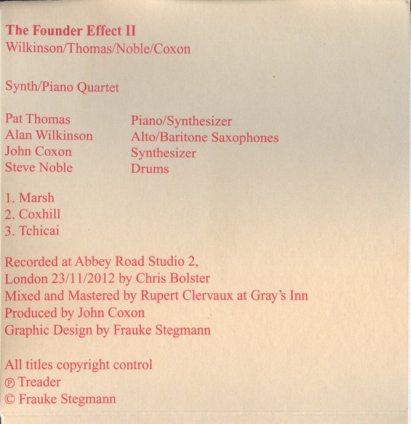 Image of Back Cover of CD - VG+/VG+ - WILKINSON/THOMASNOBLE/COXON, The Founder Effect II (Treader; trd017, UK 2013, Gatefold), ,  - 2336067E