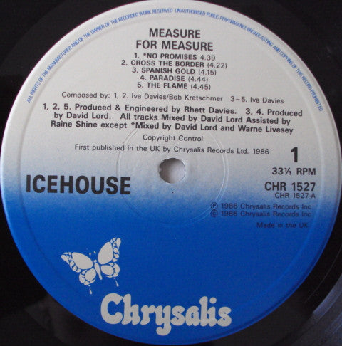 Image of Label Cover of 12" - VG/VG - ICEHOUSE, Measure For Measure (Chrysalis; CHR 1527, UK 1986), ,  - 2316057C