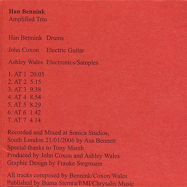 Image of Back Cover of CD - VG+/VG+ - HAN BENNINK, Amplified Trio (Treader; trd008, UK 2007, Gatefold), ,  - 2336069E