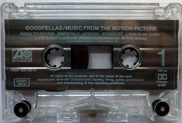 Image of Label Cover of Cassette - VG+/VG+ - VARIOUS, Goodfellas (Music From The Motion Picture) (Atlantic; 7567-82152-4, Europe 1990), ,  - 2316199C