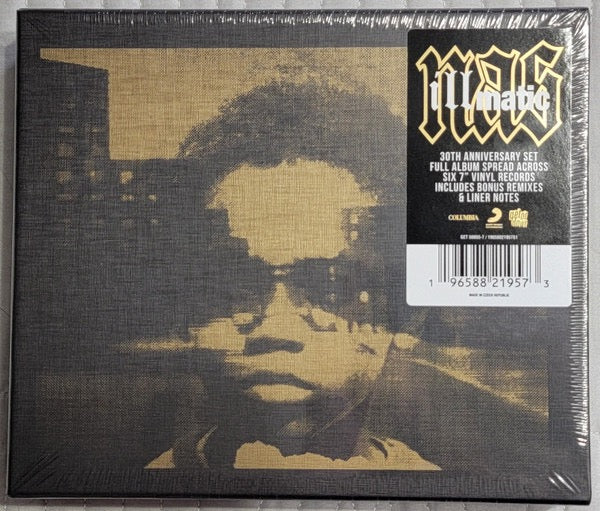 Image of Front Cover of 6x7" - EX/VG - NAS, Illmatic (Get On Down; GET 56055-7, US 2024 Reissue, Book Sleeve In Slipcase, Booklet, 30th Anniversary), Strong VG. Still In Opened Shrinkwrap With Hype Sticker,  - 2316249C