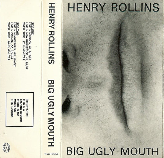 Image of Front Cover of Cassette - VG/VG+ - HENRY ROLLINS, Big Ugly Mouth (Texas Hotel; .5, US 1987, No Bars On Shell Window), ,  - 2316202C