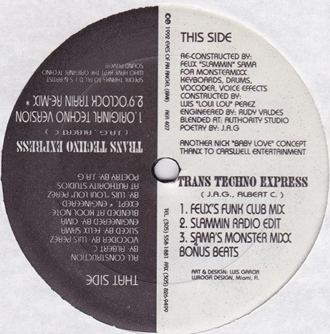 Image of Front Cover of 12" - /VG - XYZ PROJECT, Trans Techno Express (Techno Rave Grooves ; AER 407, US 1992), light marks only. hand-stamp on label,  - 2346130S