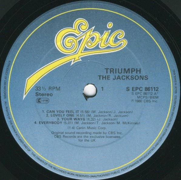 Image of Label Cover of LP - VG/G+ - THE JACKSONS, Triumph (Epic; EPC 86112, UK 1980, Inner), Light Marks only.,  - 2316290C