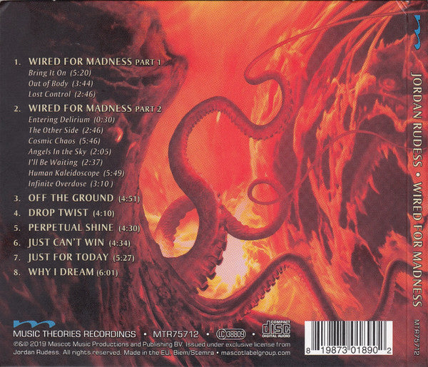Image of Back Cover of CD - VG/VG+ - JORDAN RUDESS, Wired For Madness (Music Theories Recordings; MTR75712, Europe 2019, Digipak, Booklet), ,  - 2316211C