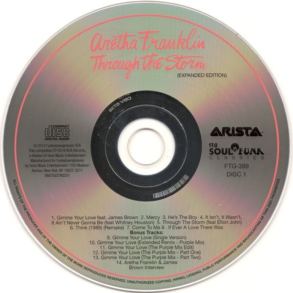 Image of Label Cover of 2xCD - EX/EX - ARETHA FRANKLIN, Through The Storm (Arista; FTG 399, US 2014 Reissue), ,  - 2316254C