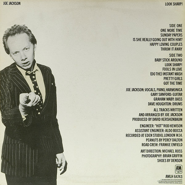 Image of Back Cover of LP - VG+/VG+ - JOE JACKSON, Look Sharp! (A&M Records; AMLH 64743, UK 1979, Textured Sleeve, Inner), Bumped corner - tiny bit of edgewear. A handful of light hairlines only.,  - 2326055E