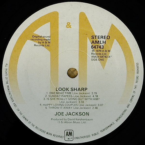 Image of Label Cover of LP - VG+/VG+ - JOE JACKSON, Look Sharp! (A&M Records; AMLH 64743, UK 1979, Textured Sleeve, Inner), Bumped corner - tiny bit of edgewear. A handful of light hairlines only.,  - 2326055E