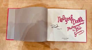 Image of Label Cover of Book - VG+/VG+ - BOB GRUEN, LEGS MCNEIL, New York Dolls: The Photographs of Bob Gruen (Abrams Image; , US 2008, Stickered Satin Padded Cover, SIGNED by Bob Gruen), ,  - 2856021S