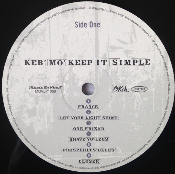 Image of Label Cover of LP - VG/EX - KEB' MO', Keep It Simple (Music On Vinyl; MOVLP1058, Netherlands 2014 Reissue, Inner, 180gram vinyl), Sleeve has a couple of creases. ,  - 2326060E