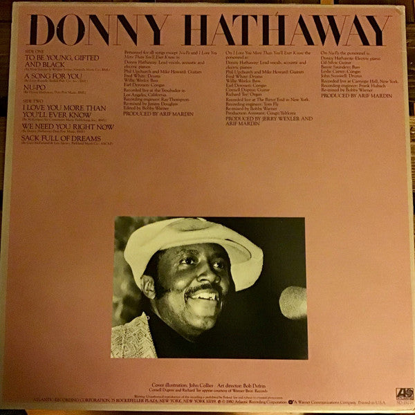 Image of Back Cover of LP - VG/VG+ - DONNY HATHAWAY, In Performance (Atlantic Orange & Green; SD 19278, US 1980, Company Inner), A handful of light hairlines only. Company inner has tear and seam split. Sleeve has edgewear and a cut-out strip. ,  - 2326118E