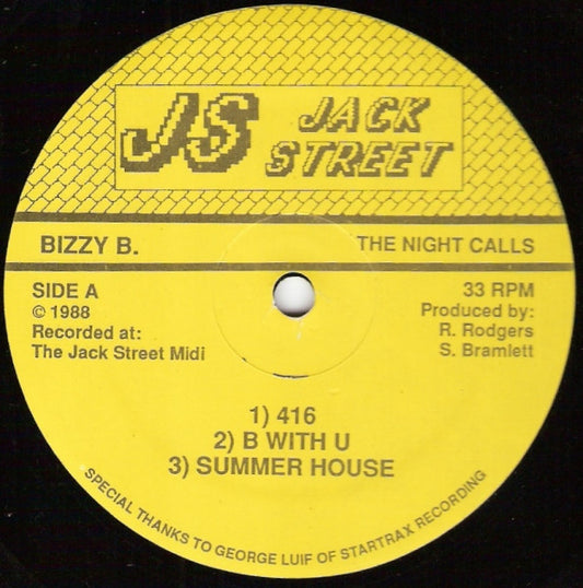 Image of Front Cover of 12" - /VG - BIZZY B., The Night Calls (Jack Street; JSR-003, US 1988), one faint scuff - minor. pen on label - minor,  - 2346139S