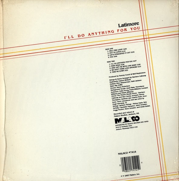 Image of Back Cover of LP - VG/VG - LATIMORE, I'll Do Anything For You (Malaco Records; MAL 7414, US 1983), Strong VG across the board.,  - 2316295C