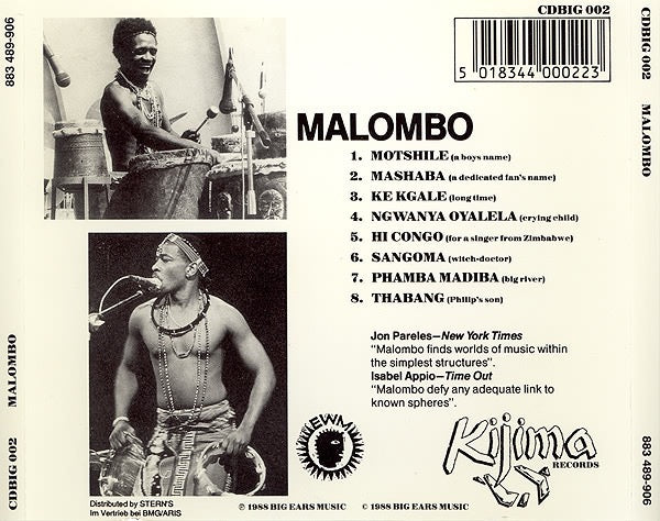 Image of Back Cover of CD - VG+/VG+ - PHILIP TABANE AND MALOMBO, Malombo (Kijima Records; CDBIG 002, UK 1988, Jewel Case), ,  - 2336075E