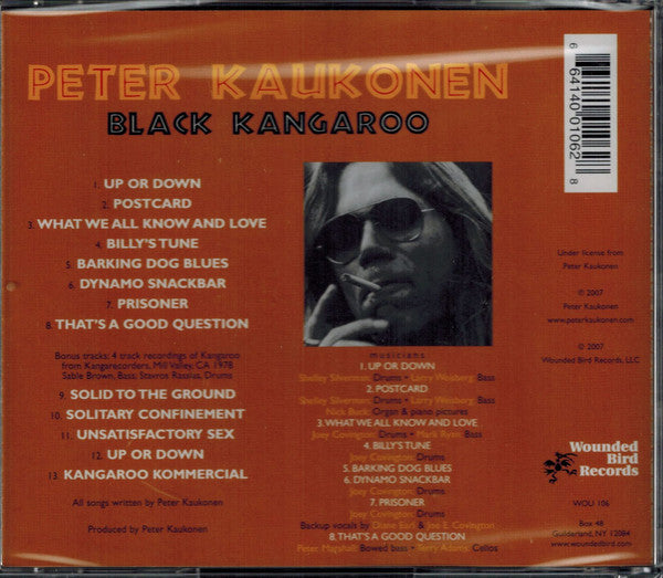 Image of Back Cover of CD - VG+/VG+ - PETER KAUKONEN, Black Kangaroo (Wounded Bird Records; WOU 106, US 2007, Jewel Case), ,  - 2316215C