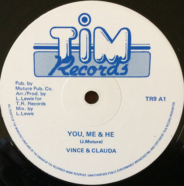 Image of Front Cover of 12" - G+/G+ - VINCENT TAYLOR & CLAUDA / ONE MAN BAND, You, Me & He / Me & He (Tim Records; TR9, UK 1980s, Company Sleeve), Marks and scuffs, bit of crackle. Clean labels. In rare company sleeve.,  - 2346184S