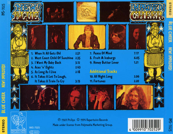 Image of Back Cover of CD - VG+/VG+ - BLUE CHEER, New! Improved! (Repertoire Records; IMS 7025, Germany 1994 Reissue, Jewel Case), ,  - 2316283C