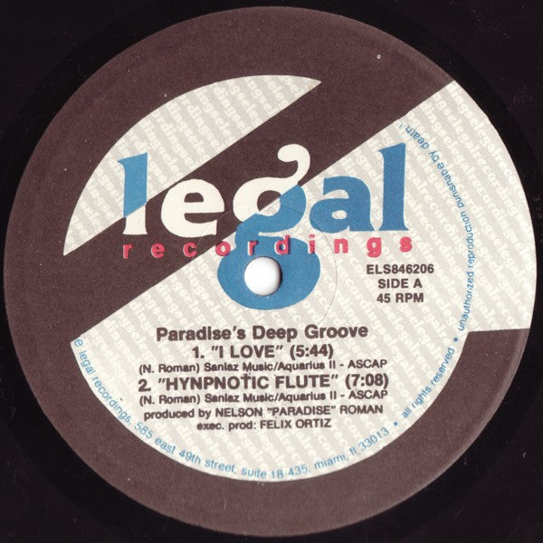 Image of Front Cover of 12" - /VG - PARADISE'S DEEP GROOVE, I Love (E Legal; ELS846206, US 1992), Superficial marks only, plays VG+Some highlighter pen on label.,  - 2626037E
