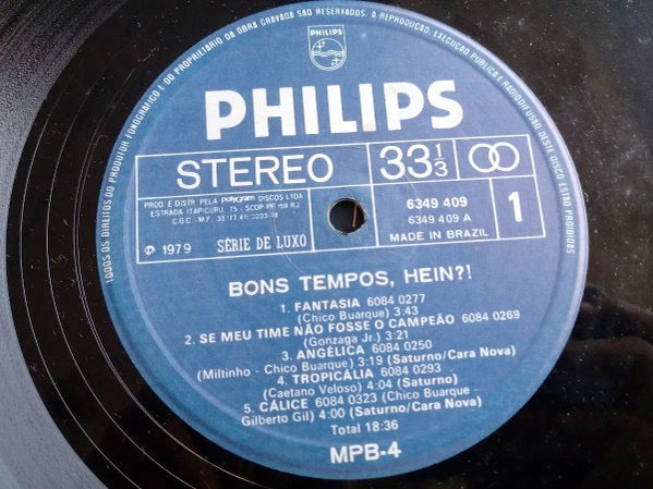 Image of Label Cover of LP - G+/G+ - MPB4, Bons Tempos, Hein?! (Philips; 6349 409, Brazil 1979, Insert), Split to spine. Light marks to disc.,  - 2316305C