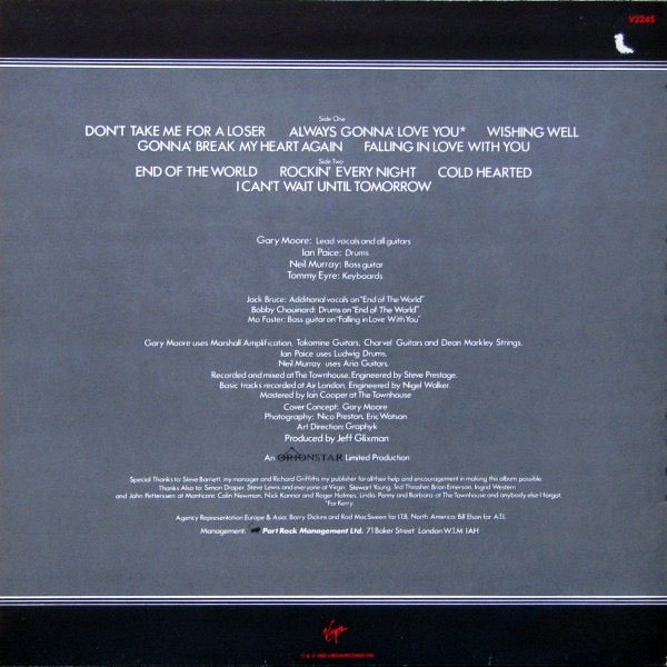 Image of Back Cover of LP - VG/G+ - GARY MOORE, Corridors Of Power (Virgin; V2245, UK 1982, , Inner), Light marks only, Light sleeve wear,  - 2316110C