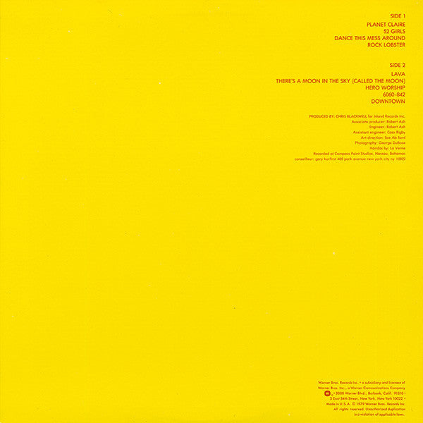 Image of Back Cover of LP - VG+/VG - THE B-52'S, The B-52's (Warner Bros; BSK 3355 , US 1979 Reissue, Inner, Side One Has Crossed Out Winchester Symbol In Run Out), Inner Split,  - 2326138E