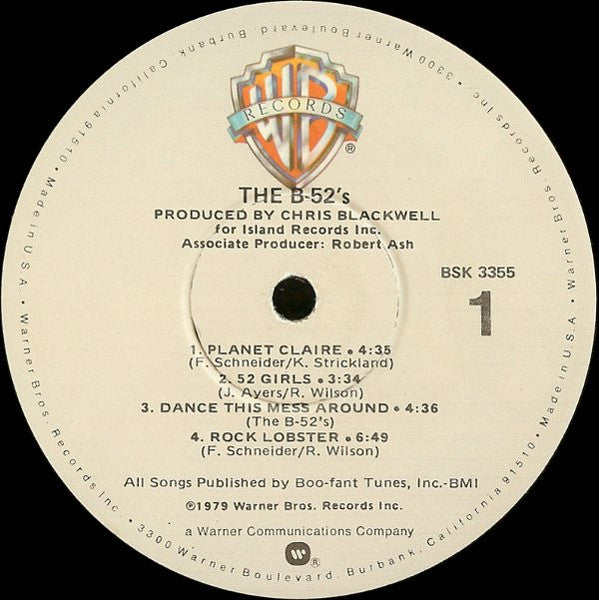 Image of Label Cover of LP - VG+/VG - THE B-52'S, The B-52's (Warner Bros; BSK 3355 , US 1979 Reissue, Inner, Side One Has Crossed Out Winchester Symbol In Run Out), Inner Split,  - 2326138E