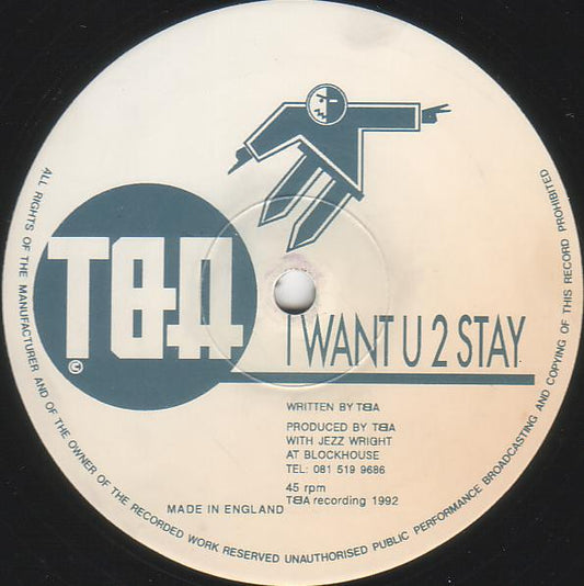 Image of Front Cover of 12" - /G+ - TBA, I Want U 2 Stay / The Squidge (Blockhouse; 2 STAY / SQUIDGE, UK 1992), ,  - 2346199S