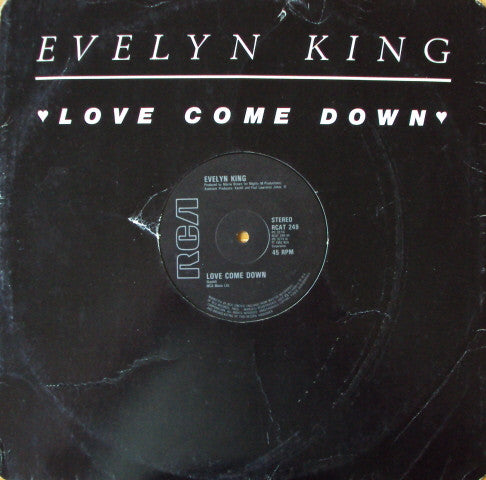 Image of Front Cover of 12" - G+/G+ - EVELYN KING, Love Come Down / Instrumental (RCA; RCAT 249, UK 1982, Titled Die Cut Sleeve), Sleeve worn, creased, with small rips,  - 2316376C