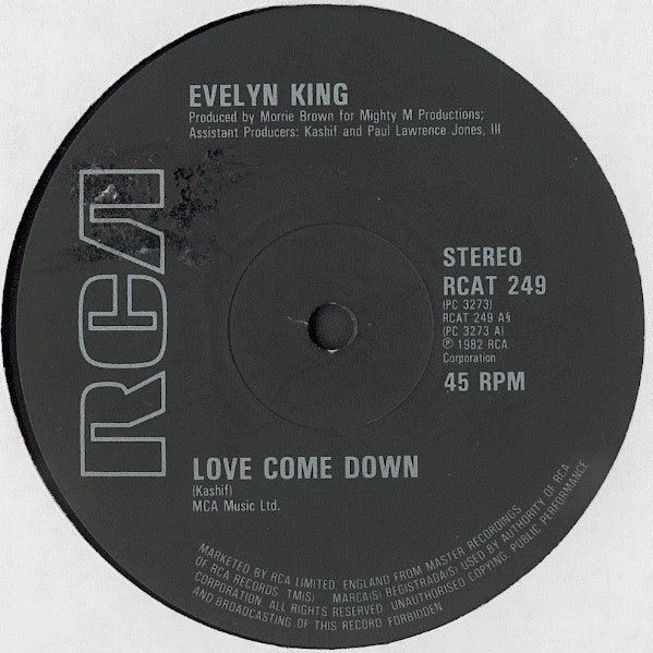 Image of Back Cover of 12" - G+/G+ - EVELYN KING, Love Come Down / Instrumental (RCA; RCAT 249, UK 1982, Titled Die Cut Sleeve), Sleeve worn, creased, with small rips,  - 2316376C