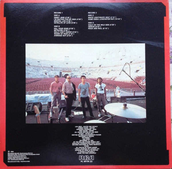Image of Back Cover of 2xLP - VG/VG+ - LOU REED, Live In Italy (RCA ; PL 89156 (2), Italy 1984, Gatefold), ,  - 2346249S
