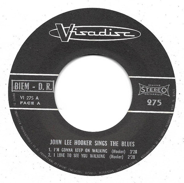 Image of Label Cover of 7" EP - G+/VG - JOHN LEE HOOKER, Sings The Blues (Visadisc ; 275, France 1971, Laminated Flipback Sleeve), Strong VG, Damage To Sleeve Opening, Torn Rear Sleeve,  - 2326124E
