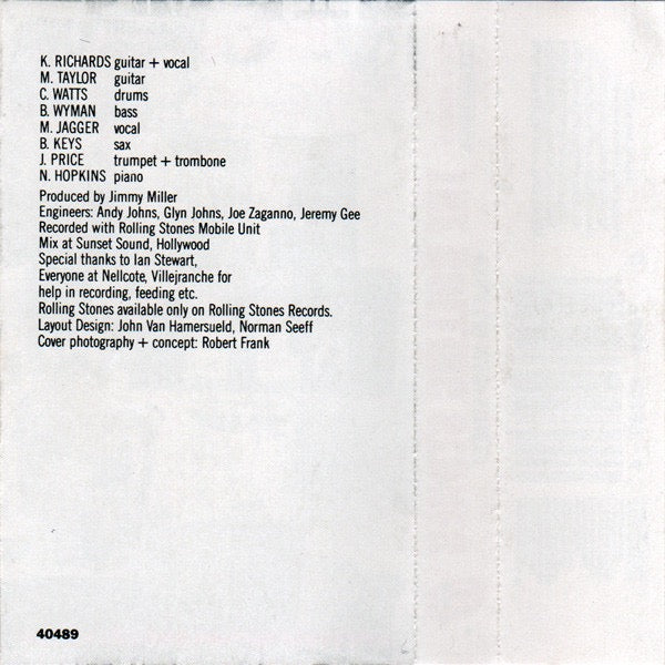 Image of Back Cover of Cassette - VG+/VG+ - THE ROLLING STONES, Exile On Main Street (Rolling Stones Records; CGT 40489, 	US 1987, J - Card), ,  - 2336009E