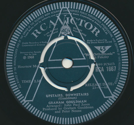 Image of Front Cover of 7" - VG+/VG+ - GRAHAM GOULDMAN, Upstairs, Downstairs / Chestnut (RCA Victor; 1667,  , A Label Demo, Company Sleeve), A Side Grades EX- B Side Strong VG, Sleeve Creased,  - 2326207E