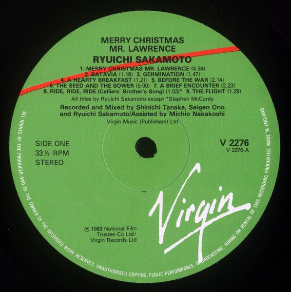 Image of Label Cover of LP - VG/VG - RYUICHI SAKAMOTO, Merry Christmas, Mr Lawrence (Virgin; V 2276, UK 1983), A few hairline marks, Edge wear and edge pinches ,  - 2316337C