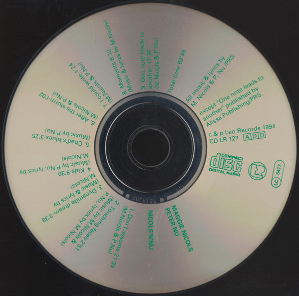 Image of Label Cover of CD - VG+/VG+ - MAGGIE NICOLS & PETER NU, Nichols'N'Nu (Leo Records; CD LR 127, UK 1994, Jewel Case), ,  - 2316319C