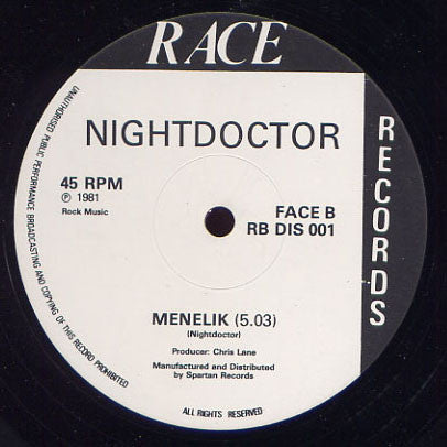 Image of Front Cover of 12" - VG/VG+ - NIGHTDOCTOR, Romancin' / Menelik (Race Records; RB DIS 001, UK 1981, Disco 45 Sleeve), Shiny copy, light marks nap. Clean labels.,  - 2316419C