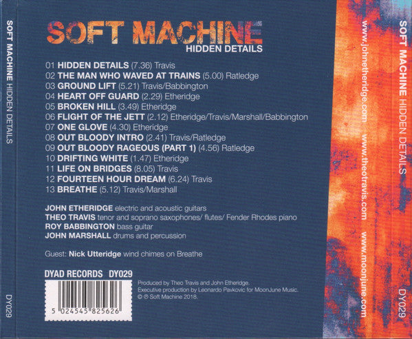 Image of Back Cover of CD - VG/VG+ - SOFT MACHINE, Hidden Details (Dyad Records; DY029, Europe 2018, Digipak), ,  - 2316321C