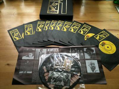 Image of Back Cover of 10x7" - G+/VG - VARIOUS, Stax Box 1 (Stax; STAX BOX 1,  1987, Box Set, Inners & Insert, 1 x Picture Disc, 9 x Black Vinyl, 1 Missing Disc), Missing Isaac Hayes disc! Box worn and creased. Some marks on records; damage to label on a disc. Some inner sleeves creased, A Judy Clay & William Bell   Private NumberB Judy Clay & William Bell   Love-Eye-TisC Johnnie Taylor   Who's Making Love	D Johnnie Taylor   I'm Trying	2E Booker T & The MG's   Time Is Tight	F Booker T & The MG's   John